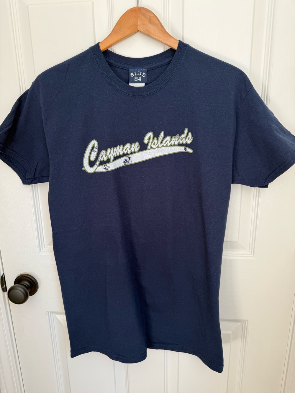 Cayman Islands Script Tee - Beach ready! Navy with White Accent